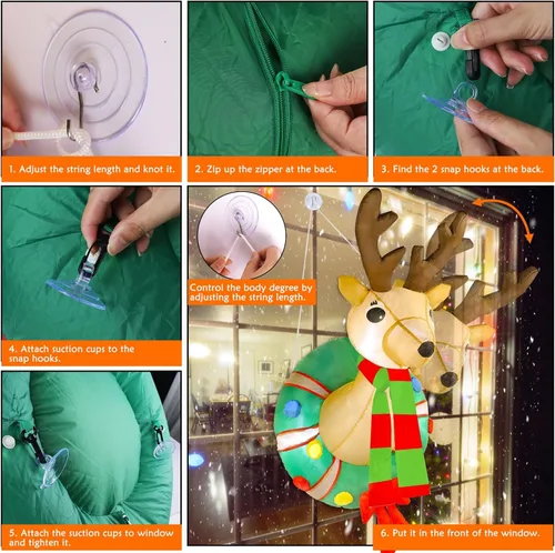 Vista 6 de Juegoal - Corona inflable de Navidad de 1.2 m con Rudolph, reno iluminado con luces LED integradas, decoración de Navidad para interiores
