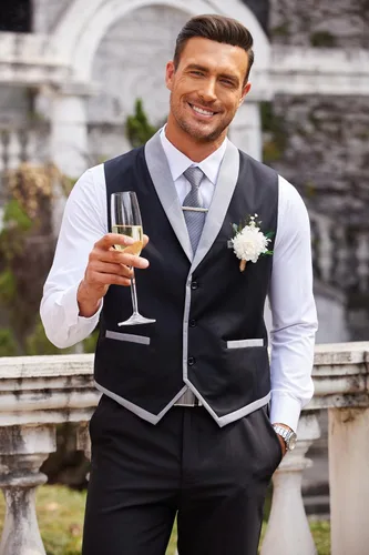 Vista 4 de COOFANDY Chaleco de Traje para Hombre de Corte Ajustado Formal de Negocios Chaleco de Vestir Chaleco Casual de Boda Negro