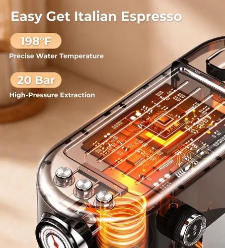 Vista 6 de atatix Máquina de café expreso 20 bar con espumador de leche Tono plata
