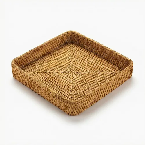 Vista 9 de YANGQIHOME Bandeja de ratán tejida a mano de 14.6 pulgadas con asas, bandeja rectangular de mimbre para mesa de café, desayuno, bebidas, frutas