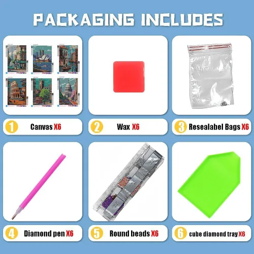 Vista 5 de CYNART Paquete de 6 kits de pintura de diamantes de paisaje para adultos y principiantes, kits de arte de diamantes de fama mundial para adultos