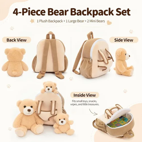 Vista 6 de MorisMos Teddy Bear Stuffed Animal, 13 Inch Bear with Backpack & 2 Babies