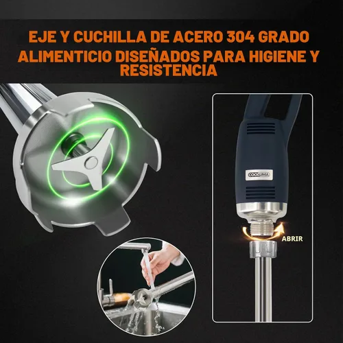 Vista 5 de Licuadora de inmersión comercial, batidora de mano pesada Huty de 500 W con eje extraíble de 16 pulgadas, velocidad variable de 6,000-20,000 RPM