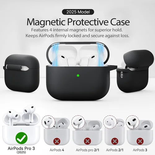 Vista 2 de Funda para AirPods Pro 3 2025 con tapa magnética, bonita funda de silicona suave compatible con Apple Airpods Pro de 3ª generación, funda rosa