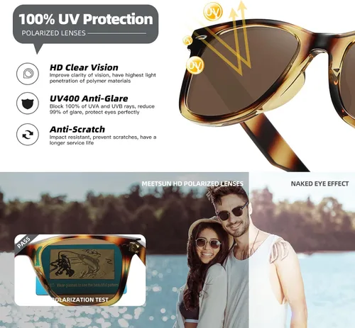 Vista 92 de MEETSUN Polarized Sunglasses for Women Men Classic Retro Square Frame Driving Sun Glasses UV Protection