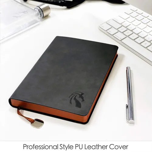 Vista 2 de LeStallion Bonito cuaderno negro a rayas, diario de piel sintética de tapa suave, papel de escritura de alta calidad de 120 GSM, 200 páginas