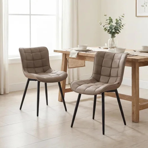 Vista 12 de YOUTASTE Juego de 2 sillas de comedor negras tapizadas de piel sintética con respaldo y patas de metal, sillas de cocina modernas de mediados