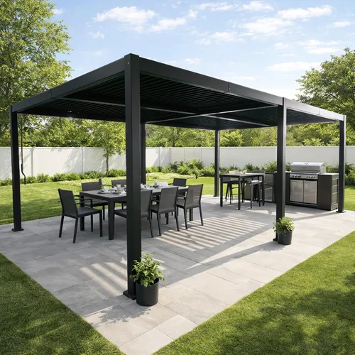 Vista 10 de Kozyard Pergola con listones para exteriores, 10 x 12 pies, refugio de Resistente a la intemperie, sistema de drenaje, techo con listones Blanco