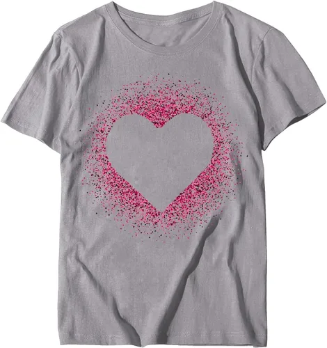 Vista 18 de Camisetas de manga corta con estampado de corazón para mujer, camisetas de ajuste regular, linda y divertida, ropa de regalo 2023