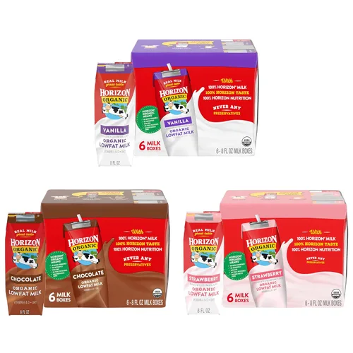 Vista 27 de Horizon Organic Cajas de leche bajas en grasa, fresa, 8 onzas, paquete de 6 8g Protein per Serving, 1% Lowfat, USDA Organic, No Refrigeration