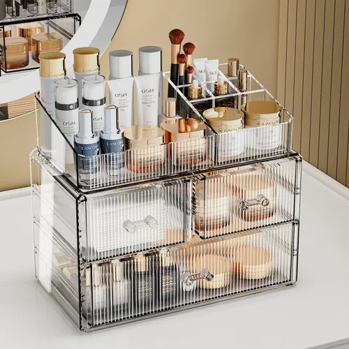 Vista 2 de ZHIAI Organizador Cosmético Apilable, Organizador Cosmético de Acrílico para Cómoda, Tocador, Gabinete de Cocina, Baño, Debajo del Fregadero
