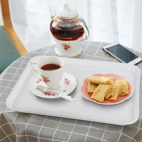 Vista 7 de Kekow Paquete de 4 bandejas de plástico blanco para servir comida rápida