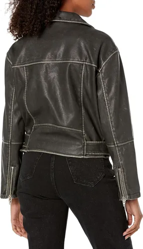 Vista 2 de BLANKNYC Ropa de lujo para mujer, chaqueta de moto de cuero vegano con cinturón, abrigo cómodo y elegante