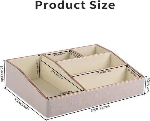Vista 7 de Bandeja organizadora de maquillaje de piel sintética, organizador grande de tocador, caja de almacenamiento de cosméticos para pinceles de lápiz