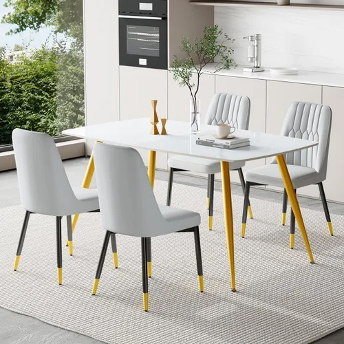 Vista 30 de Juego de 4 mesas de comedor negras para mesa de comedor de 4,50 pulgadas para 4, sillas de cocina de piedra sinterizada, fácil de montar, adecuado