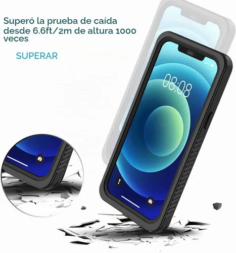 Vista 5 de Lanhiem Funda para iPhone 12 Pro, funda impermeable IP68 a prueba de polvo con protector de pantalla integrado (no para iPhone 12), funda protectora