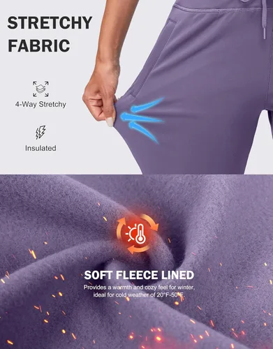 Vista 64 de G Gradual Pantalones deportivos con forro polar para mujer, de cintura alta, resistentes al agua, térmicos, para invierno, correr, senderismo