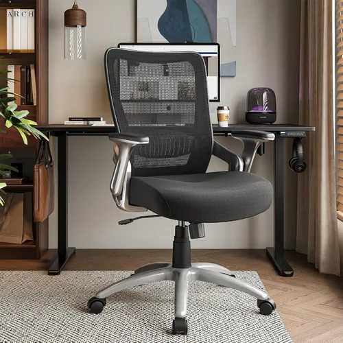 Vista 2 de SUNNOW Silla de oficina, silla ergonómica de escritorio para computadora, silla ejecutiva resistente, soporte lumbar ajustable, brazos abatibles