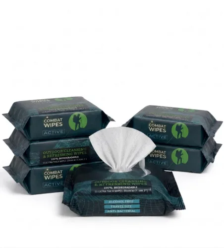 Vista 12 de Combat Wipes ACTIVE - Toallitas húmedas para exteriores, equipo de campamento extra grueso, biodegradable, limpieza corporal y de manos, paños