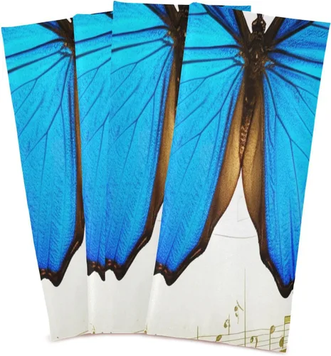 Vista 2 de Toalla de secado de cocina con notas musicales retro de mariposa azul, 28 x 18 pulgadas, toallas de cocina absorbentes decorativas