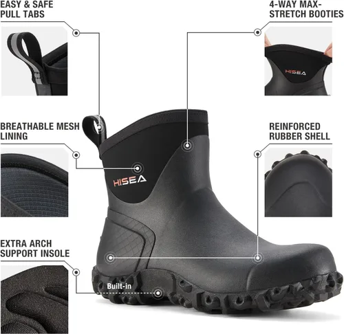 Vista 2 de HISEA Botas de goma para hombre, botas de lluvia impermeables para exteriores, para césped y jardín