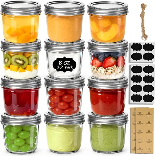 Vista 20 de ComSaf Frascos Mason Pequeños de 2 oz, 48 Piezas Mini Contenedores Mason, Frascos Pequeños para Conservas, Mini Frasco de Vidrio con Tapas