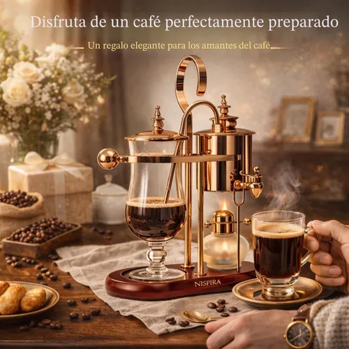 Vista 7 de Nispira Belgium Royal Family Balance Syphon - Cafetera vintage con gravedad única, sistema de preparación al vacío, cobre, 16.9 fl oz