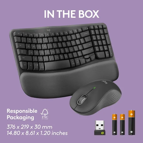 Vista 10 de Logitech Wave Keys MK670 Wireless Ergonomic Keyboard Mouse Combo - Graphite Grafito