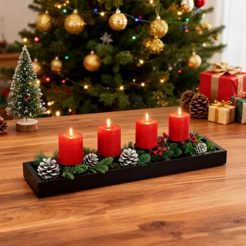Vista 6 de Hanobe Bandeja rectangular larga y estrecha: portavelas rectangular decorativo negro, bandeja de centro de mesa, bandeja de servir sin asa para mesa