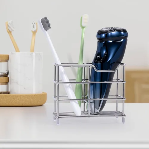Vista 4 de Soporte para cepillo de dientes de baño de acero inoxidable, soporte eléctrico para pasta de dientes, con 5 ranuras multifuncionales