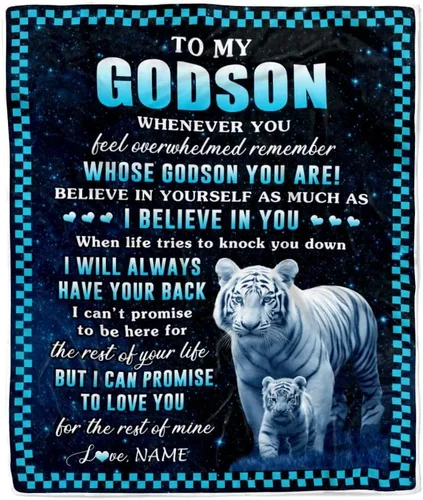 Vista 6 de Manta personalizada con texto en inglés «To My Godson», de Godmother Godmother Wolf Moon, My Love for You is Forever Godson Birthday Christmas