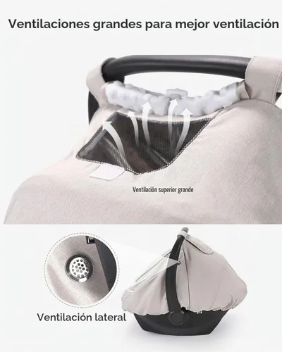 Vista 4 de Cubierta de asiento de coche de bebé impermeable para todo tipo de clima - Beige Rainproof & Windproof, 2-layers, With Zipper and Mesh, 4 Usage