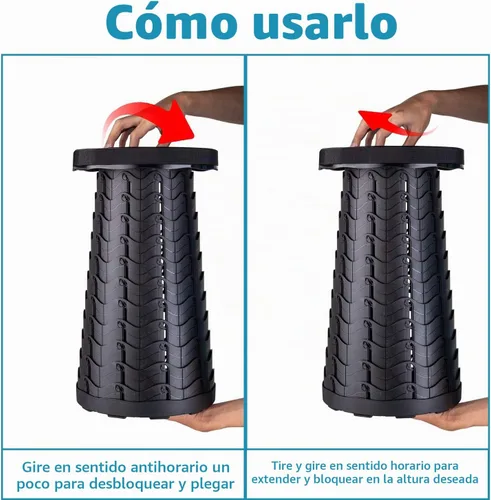 Vista 5 de Taburete telescópico portátil con cargador móvil de 4400 mAh, taburete plegable cargador de teléfono integrado para iPhone Android, asiento plegable