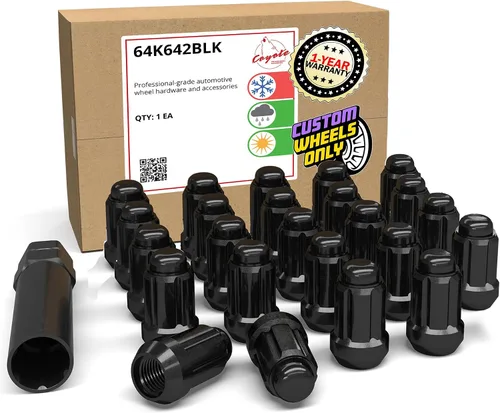 Vista 28 de Piezas de accesorios de rueda, 20 piezas de 1/2 "-20 roscas estriadas de 3.35 pulgadas de largo, tuercas hexagonales negras para Ford Mustang Jeep