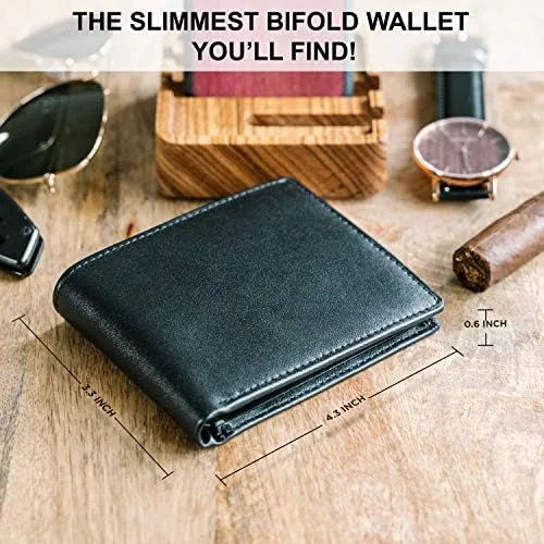 Vista 2 de Billetera plegable RFID de cuero para hombre con bolsillo frontal delgado extraíble, Negro -, Classic