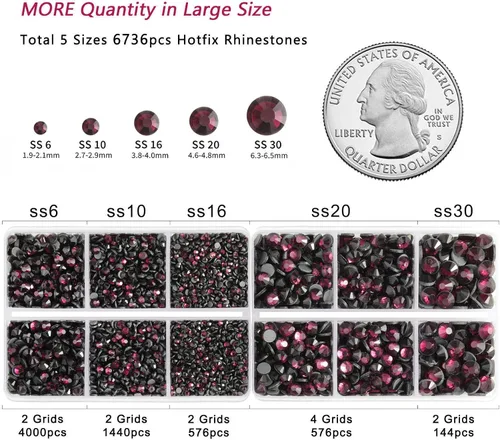 Vista 4 de 6736 piezas de diamantes de imitación termoadhesivos con parte trasera plana, diamantes de imitación morados para manualidades y ropa mezclados en 5