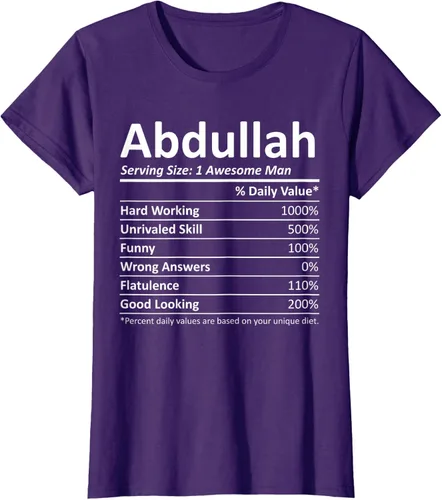 Vista 10 de ABDULLAH Nutrition Funny Birthday Personalizado Nombre Regalo T-Shirt Negro