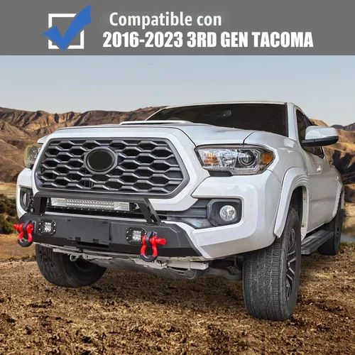 Vista 8 de Juego de parachoques delanteros y traseros compatible con T-acoma de 3ª generación 2016-2023, acero negro texturizado con placa de cabrestante y 7