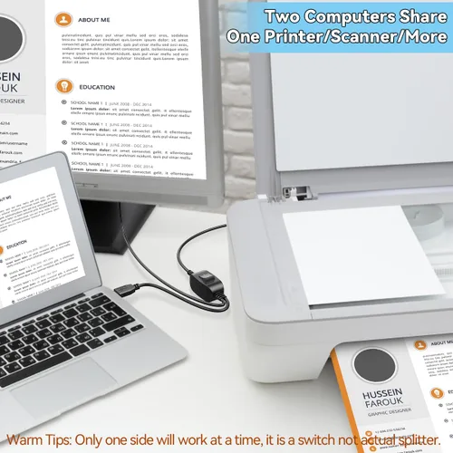 Vista 3 de Divisor de cable de impresora de 5 pies+5 pies para 2 computadoras USB/portátiles usando 1 impresora 1 In 2 Out USB-A to USB-B Extender Cord