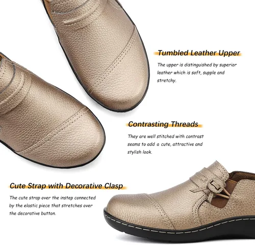Vista 3 de LAZYPOP Mocasines de cuero clásicos y cómodos para mujer, bonitos zapatos de vestir informales, ligeros, para caminar, zapatos planos