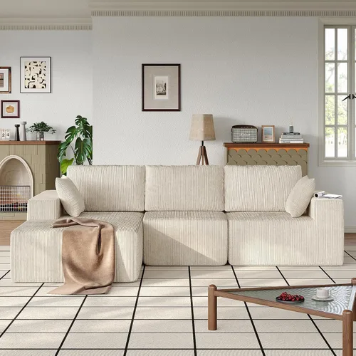 Vista 7 de Yanosaku Sofá modular en forma de L de 107 pulgadas, sofá modular Cloud con diván, tapizado, sin montaje, asiento profundo, cojines suaves