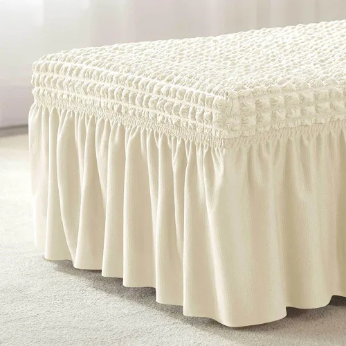 Vista 5 de NIDITW Funda otomana de sirsaca elástica beige con falda, rectangular, para almacenamiento, funda otomana con textura de burbujas 3D, fundas