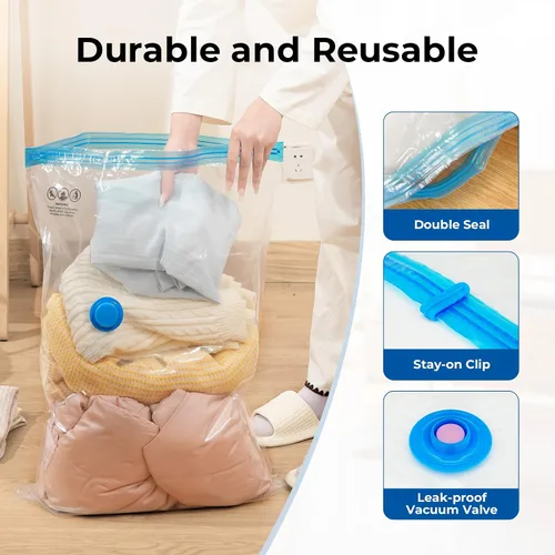 Vista 3 de ETENWOLF Bolsas de almacenamiento al vacío para viajes con bomba inalámbrica recargable, bolsas de sellado al vacío para ropa y viajes, bolsas