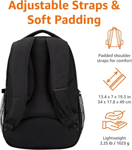 Vista 4 de Amazon Basics Mochila para laptop que se ajusta a laptops de hasta 17 pulgadas, negro