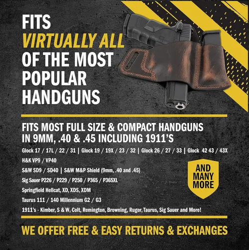 Vista 2 de Combo de funda de cuero para transporte cómodo y funda para cargador Hecho en EE. UU. Se adapta a Glock 17 19 22 23 32 33 Springfield XD & XDS