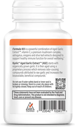 Vista 4 de Kyolic Fórmula 103 de extracto de ajo envejecido, apoyo inmunológico*, 100 cápsulas