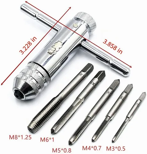 Vista 2 de Llave de trinquete en T y 5 piezas M3-M8 M3-M8 métrica de la banda de rodadura