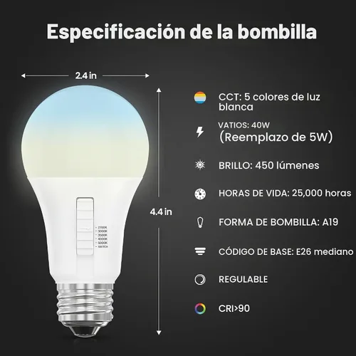 Vista 2 de Feit Electric Bombillas LED de 6 vías - A19 regulable 5CCT - Paquete de 2