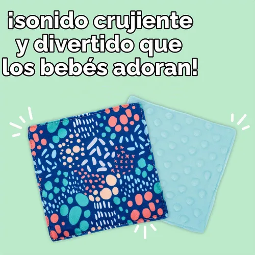 Vista 3 de S&T INC. Aura Crinkle - Juguetes cuadrados para bebés, paquete de 2, 6 x 6 Puntos de ciudad