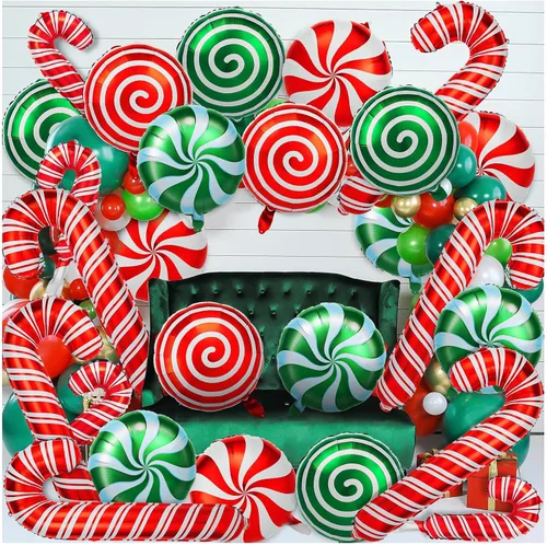 Vista 8 de 32 globos de Navidad, globo de bastón de caramelo de aluminio de Navidad
